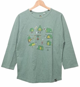 新品 go slow caravan ゴースローキャラバン 391902 鹿の子８分袖 プリント Tシャツ ライト グリーン M 3 テント キャンプ バーベキュー