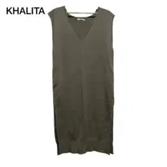 KHALITA レディース ノースリーブ ロング ニットワンピース ブラウン L