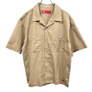 ディッキーズ Dickies オープンカラーシャツ 開襟 両胸ポケット ロゴパッチ 半袖 ボックスカット ポリ×綿 L ベージュカーキ メンズ