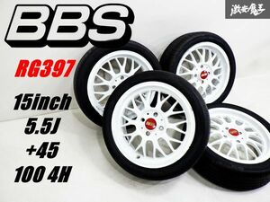 【 タイヤ付き!! 】 BBS RG-F RG397 鍛造 白 15インチ 5.5J +45 PCD 100 4H 4穴 ホイール 4本 タント ウェイク ハスラー 軽自動車 棚36C