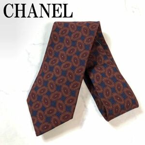 シャネル ネクタイ ウール 総柄 ペイズリー柄CHANEL ネイビー ブラウン 紺 茶色 B6800