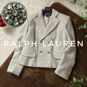 ラルフローレンコレクション ピュアカシミヤ ダブルブレストジャケット ウールツイード ビジューボタン 0サイズ RALPH LAUREN COLLECTION