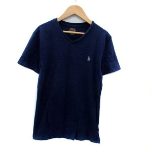 ポロ ラルフローレン POLO RALPH LAUREN Tシャツ カットソー Vネック 半袖 ロゴ刺繍 XS 紺 ネイビー グレー /HO28 レディース