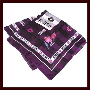 ROMA スカーフ チューリップ柄 大判スカーフ 約98cm×約98cm ◆ パープル ／ 1点 美品