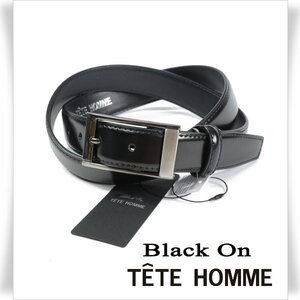 新品1円～★定価0.9万 Black On TETE HOMME テットオム 牛革レザー ビジネスベルト フリーサイズ 本革 黒 ブラック 本物◆9849◆