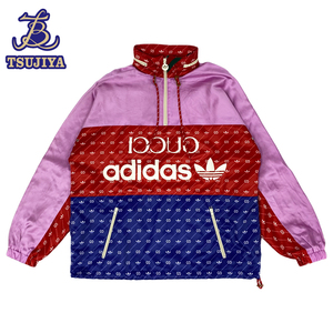 ◆大幅値下げ！★ほぼ美品★GUCCI×adidas　メンズ　アセテートジャケット　ピンク/ブルー/レッド　サイズ46　中古A【辻屋質店A1813】