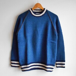 新品未使用・PROEMINENTE・ペルー製・ラグランクルーネックニット・NAVY・Mサイズ・HAND FRAMED KNIT・ハンドフレーム・手編み・厚手