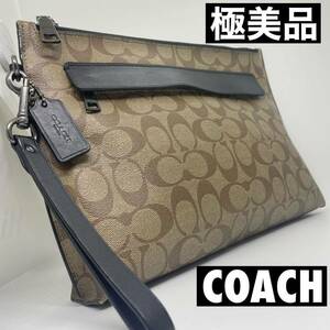 極美品 COACH コーチ セカンドバッグ クラッチバッグ メンズ レザー 美品 ビジネス ロゴ シグネチャー PVC ブラウン ブラック レディース