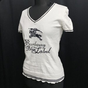 三陽商会製☆BURBERRY BLUE LABEL/バーバリー☆ラインストーン/薄手セーター/半袖ニットTシャツ【size-38/white/白】Tops/Shirts◇cBH896