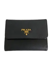 PRADA 3つ折り財布 レザー ブラック 無地 レディース