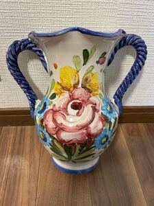 花瓶 フラワーベース 陶器 花器 陶磁器 イタリア製 インテリア レトロ ハンドペイント 壁掛け アンティーク