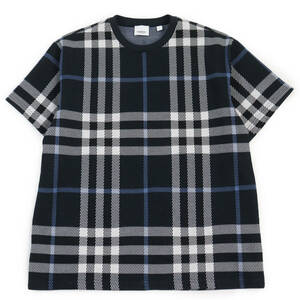 美品●BURBERRY バーバリー 8070668 ノバチェック ジャガード クルーネック ショートスリーブ 半袖Ｔシャツ ブルー系 ホワイト S 正規品