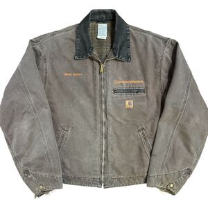 稀少 Carhartt USA製 企業ロゴ ダック デトロイトジャケット J97 CHT ブランケットライナー 襟コーズ ビンテージ ビッグサイズ2XL フェード