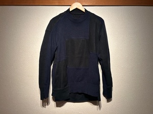 ♪送料無料★sacai★パッチワーク ニット★Knit & Cotton Patchwork Sweat Shirt★スウェット★異素材/再構築★16-02770★黒×紺★1(S)♪