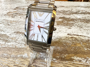EMPORIO ARMANI/エンポリオアルマーニ スクエア型腕時計 クォーツ ホワイト文字盤 シルバー メンズ 腕時計 ビジネス 