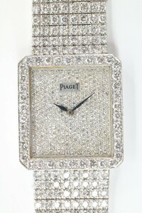 PIAGET ピアジェ 9154 金無垢 フルダイヤ K18WG 750 総重量約63.7g 手巻き 腕時計 スクエア 稼働品 ジャンク 9978-HA