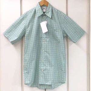 新品 LACOSTE 半袖 チェック ボタン シャツ(38/S)ライトエメラルドグリーン