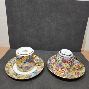 おまとめ品 nakayama ナカヤマ陶器　カップ＆ソーサー　金彩　hand painted in Thailand 花柄 ティーカップコレクション レトロ