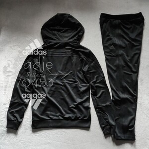 新品 正規品 adidas アディダス 上下セット セットアップ パーカー ジャージ パンツ 黒 ブラック 三本ライン ロゴ プリント XL