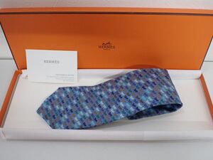 20M27/8B◆HERMES エルメス シルク100％ 馬 ホース 幅9.5㎝ ブルー 中古品◆