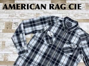 ☆送料無料☆ AMERICAN RAG CIE アメリカンラグシー 古着 長袖 チェック柄 ダブルフラップポケット シャツ メンズ L ブルー トップス 中古 