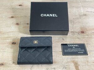 CHANEL シャネル マトラッセ キャビアスキン Wホック 二つ折り 牛革 ココマーク コンパクトウォレット ミニ財布