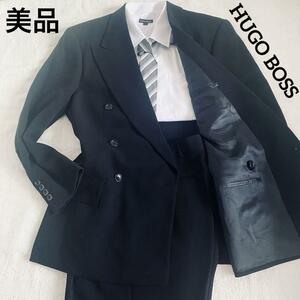 働く漢の戦闘着 ボスが着るスーツ 美品 大きいサイズ HUGO BOSS ヒューゴボス セットアップ スーツ ダブルブレスト ブラック XL