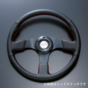 D1SPEC ステアリング フラットR 35パイ ブラックスポーク/ブルーステッチ ブラックレザータイプ