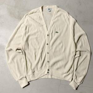 80s USA製 IZOD LACOSTE ラコステ アクリルニット カーディガン ホワイト 白 ヴィンテージ XL アメリカ製