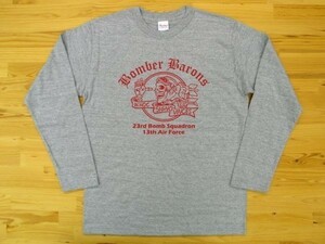 Bomber Barons 杢グレー 5.6oz 長袖Tシャツ 赤 S ミリタリー ボンバーバロンズ 第23爆撃飛行隊 U.S. AIR FORCE