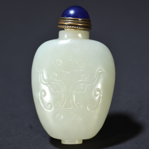  ▽鴻▽清・和田玉彫・饕餮紋鼻煙壺 時代物 中国古美術 骨董品