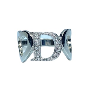 Christian Dior ディオール リング 指輪 アクセサリー ジュエリー 小物 ハート モチーフ ロゴ ラインストーン メタル シルバー 11号
