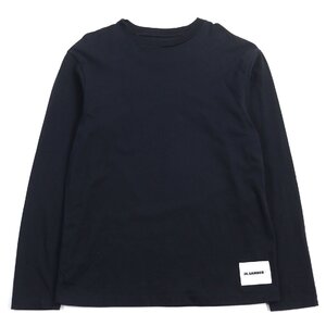 美品○JIL SANDER+ ジルサンダープラス 22AW J47GC0002 ロゴラベル クルーネック ロングスリーブＴシャツ ネイビー S 正規品 メンズ