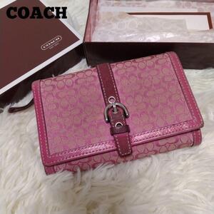 COACH 折り財布 シグネチャー ピンク