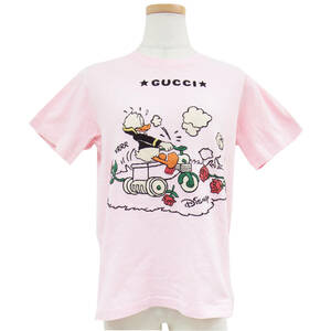 GUCCI グッチ Disney ディズニー Tシャツ カットソー トップス ピンク XS 半袖 ドナルドダック 刺繍 ロゴ コットン 綿 キャラクター 可愛い