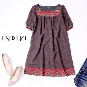 ☆☆ 美品 INDIVI インディヴィ ☆☆ 大人可愛い 胸タック シフォン ワンピース 05号 XS 春 夏 22A08