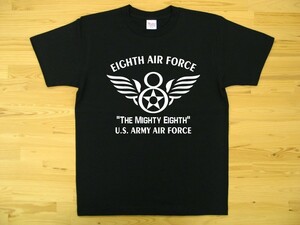 8th AIR FORCE 黒 5.6oz 半袖Tシャツ 白 M ミリタリー U.S. ARMY AIR FORCE the mighty eighth