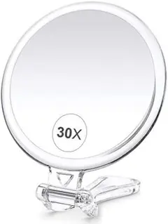 メイクアップ ミラー 拡大鏡 ハンドル付 ハンドミラー 旅行用 持ち運び 30x