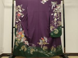 平和屋着物●豪華振袖　駒刺繍　流水花車文　暈し染め　金銀彩　正絹　逸品　CAAK7834ch