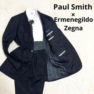  【紳士の遊び心】Paul Smith ポールスミス × Ermenegildo Zegna エルメネジルド ゼニア セットアップスーツ ネイビー L ストライプ