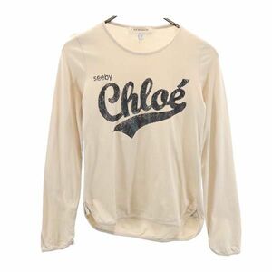 シーバイクロエ ロゴプリント 長袖 Tシャツ 38 ベージュ SEE BY CHLOE ロンT レディース