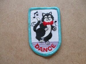 90s 猫DANCE ワッペン/ネコねこアメリカ ダンス ロカビリー ファンシーUSAキャラかわいいガールスカウト刺繍GIRL SCOUTSキャラクター S75