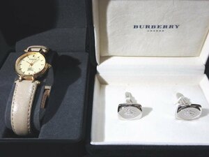 XD726◇ バーバリー 3200 クォーツ レディース腕時計 ペア カフス シルバー ケース付 / 計2点 / BURBERRY アクセサリー / 美品 / 現状渡し