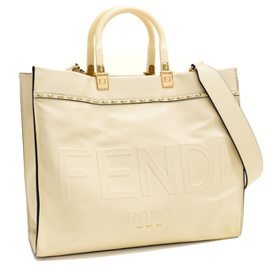 フェンディ サンシャイン ミディアム 2wayバッグ トート エンボスロゴ レザー アイボリー FENDI