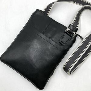 1円【入手困難品】フェラガモ Salvatore Ferragamo ロゴ刻印 メンズビジネス ショルダーバッグ サコッシュ ボディ レザー 本革 ブラック 黒