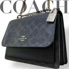 COACH　コーチ　チェーンショルダーバッグ　シグネチャー　pvc　濃紺色　ロゴ