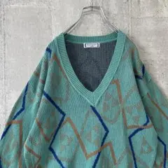 vintage YVES SAINT LAURENT  総柄 Vネック セーター