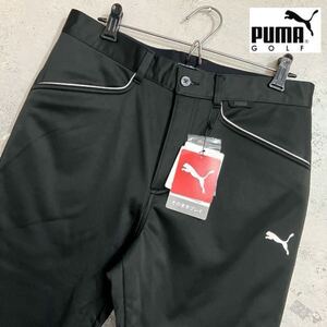 新品16000円★L(W82)★PUMAゴルフ 裏フリース 防風保温ストレッチ スリムテーパード暖パンツ 黒