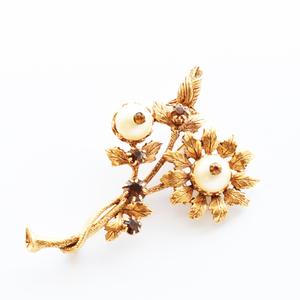 Vintage　1950s’ 　brown rhinestone 　flowermotif brooch