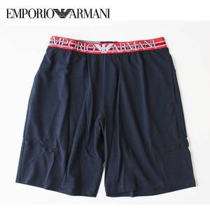 《EMPORIO ARMANI エンポリオアルマーニ》 新品 薄手 ウエストロゴ刺繍 ストレッチ ショートパンツ ハーフパンツ S(66~76)A6094